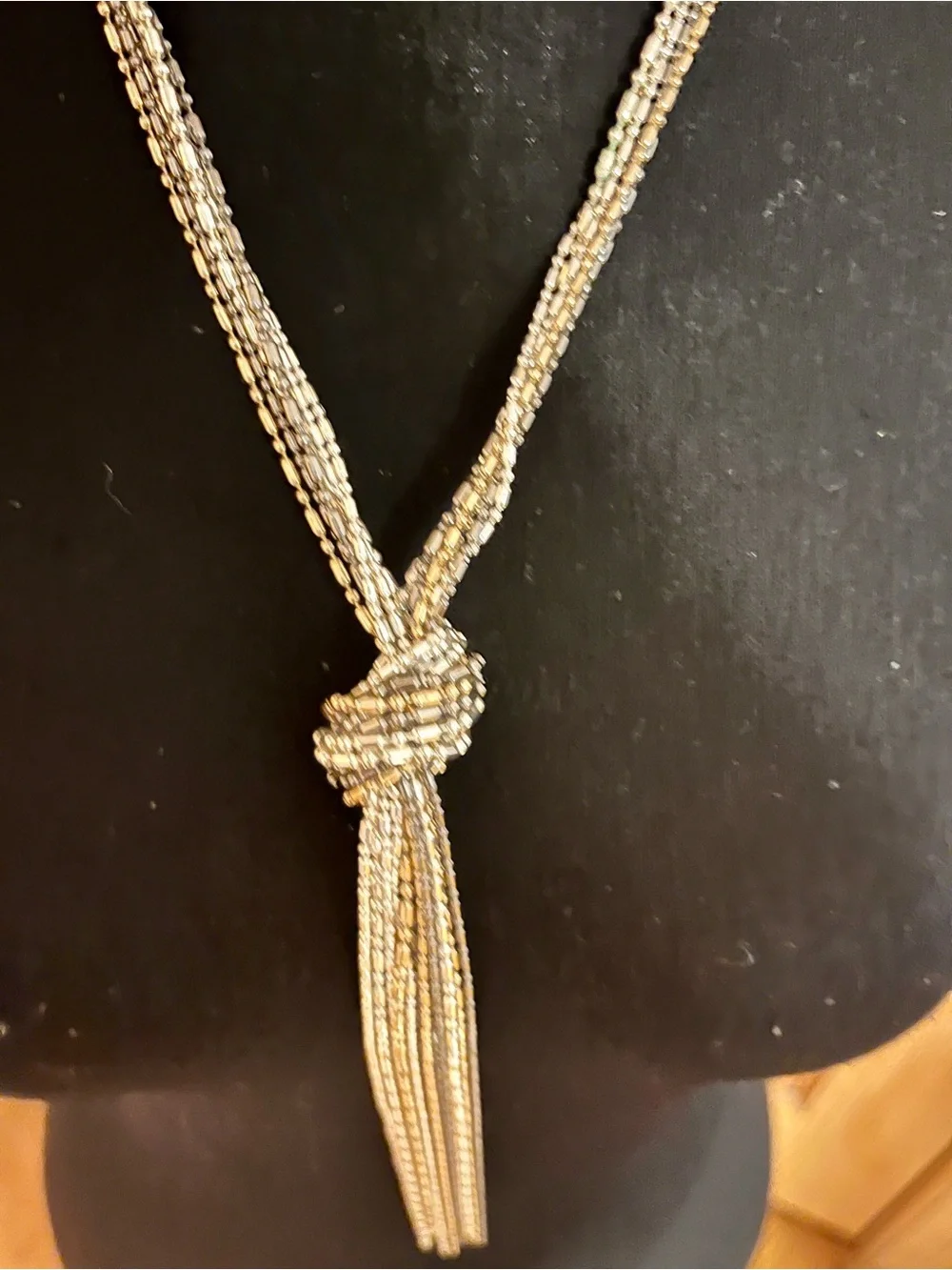 Modern Silver Multi Strand Fluid Chain Lariat Necklace Statement Knot Tassel Fri